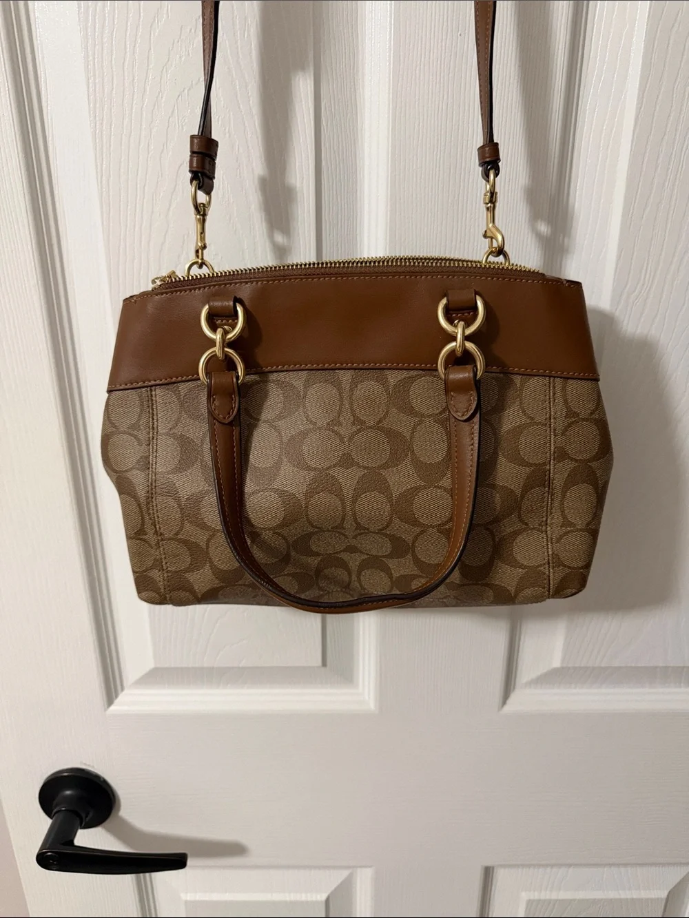 Coach Brown Signature Canvas Crossbody with Leather Trim